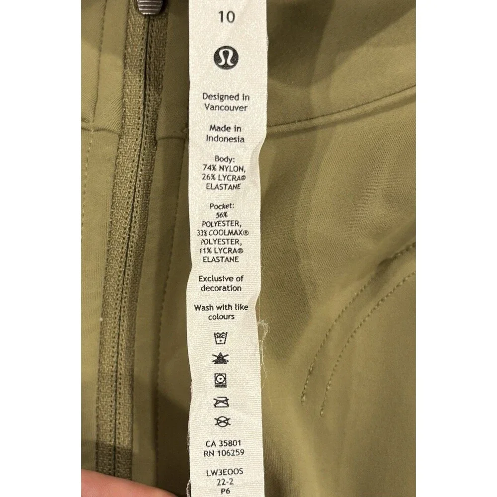 Lululemon InStill Jacket Nulu 10 Olive Green Nylon Blend Full Zip